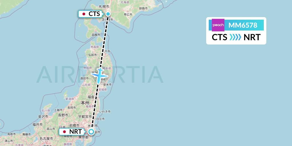 MM6578 Peach Aviation Flight Map: Sapporo to Tokyo