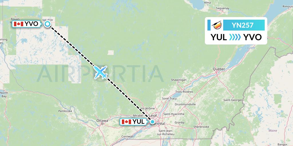 YN257 Air Creebec Flight Map: Montreal to Val-d'Or