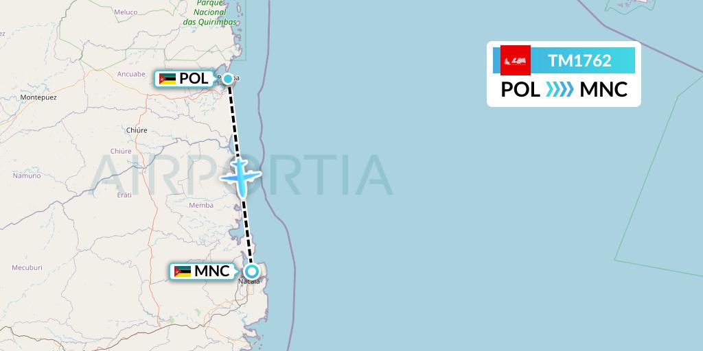 TM1762 LAM Mozambique Airlines Flight Map: Pemba to Nacala