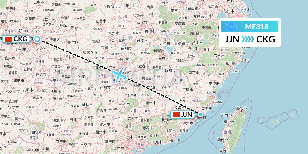 MF818 Xiamen Airlines Flight Map: Jinjiang to Chongqing