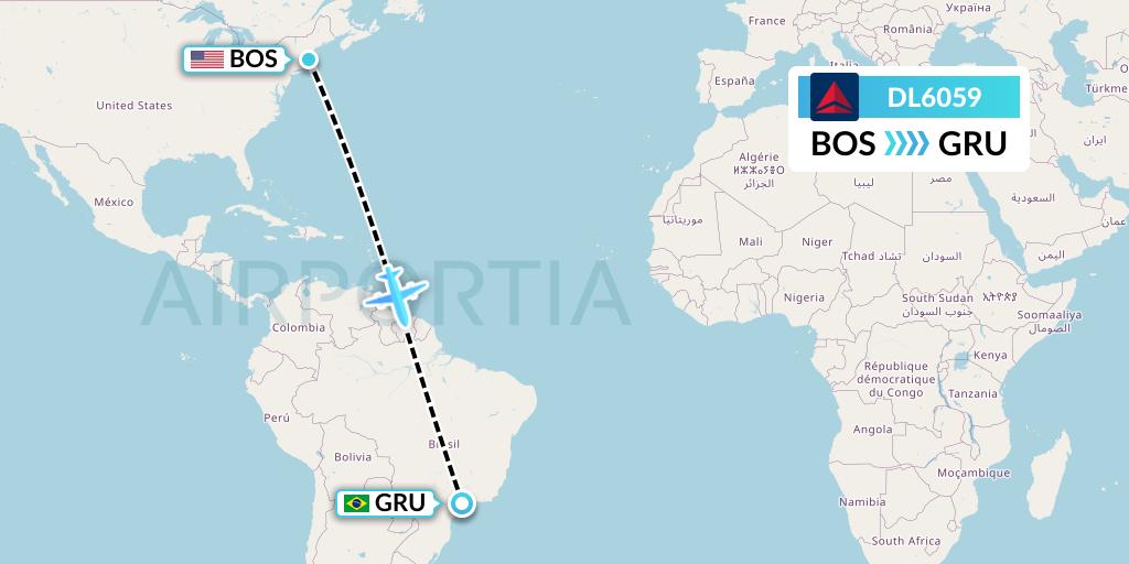 DL6059 Delta Air Lines Flight Map: Boston to Sao Paulo