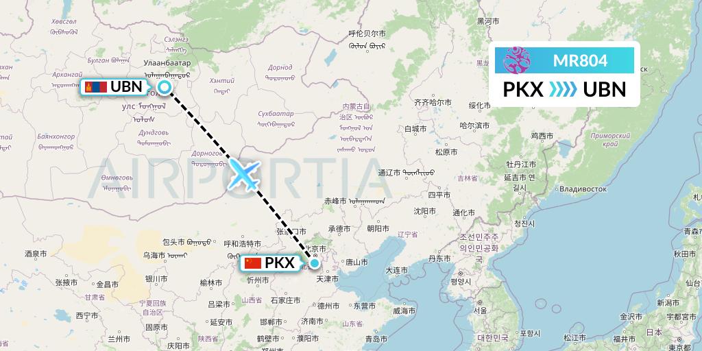 MR804 Hunnu Air Flight Map: Beijing to Ulan Bator