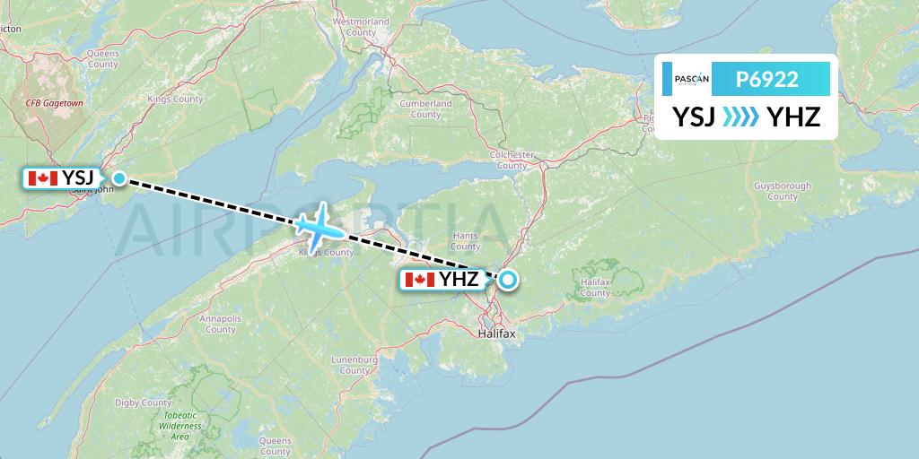P6922 Pascan Aviation Flight Map: Saint John to Halifax