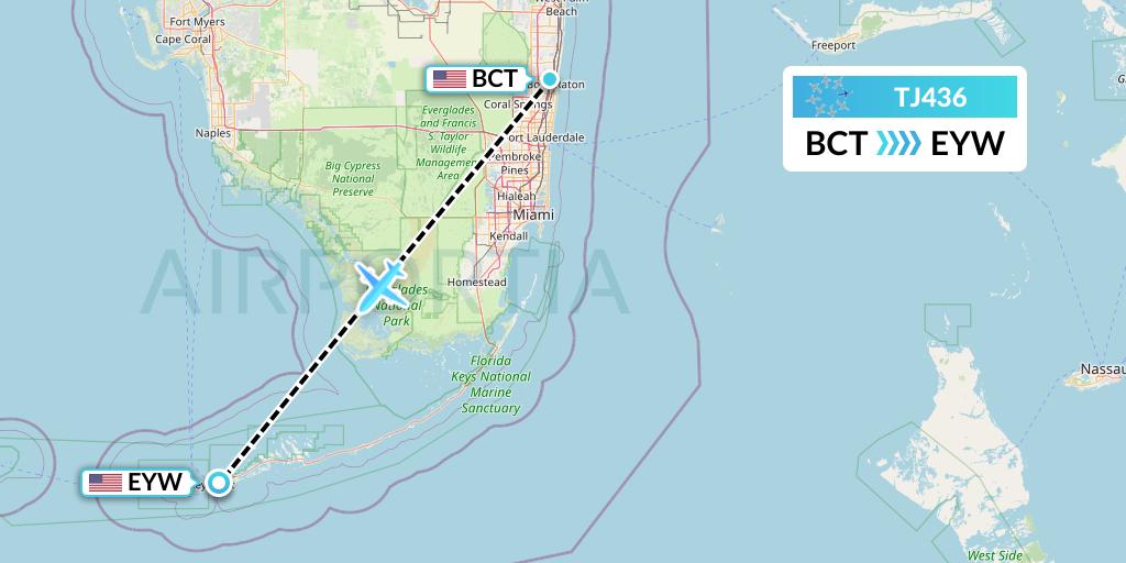 TJ436 Tradewind Aviation Flight Map: Boca Raton to Key West