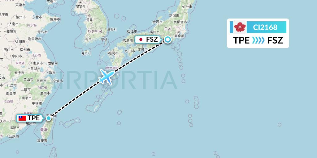 CI2168 China Airlines Flight Map: Taipei to Shizuoka