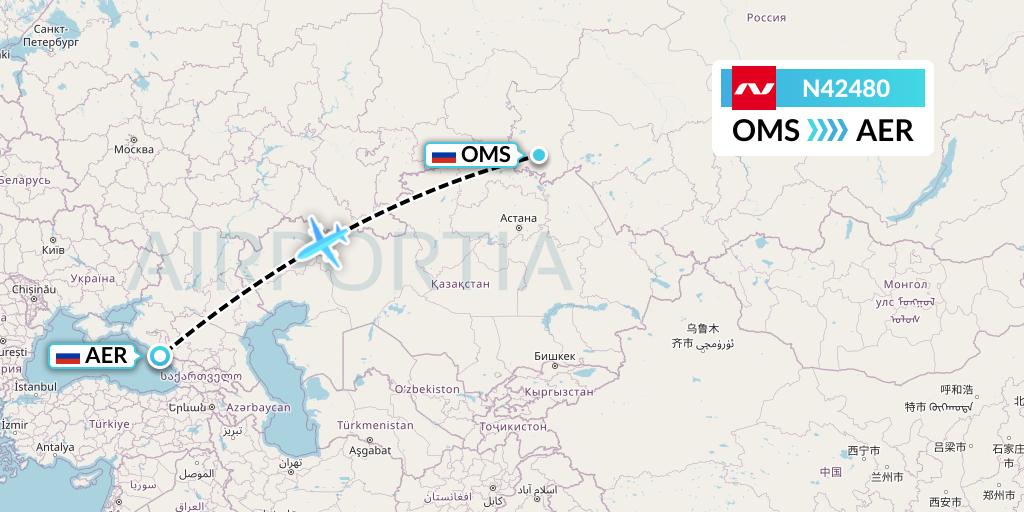 N42480 Nordwind Airlines Flight Map: Omsk to Sochi