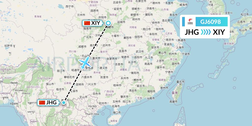 GJ6098 Loong Airlines Flight Map: Jinghong to Xi'an