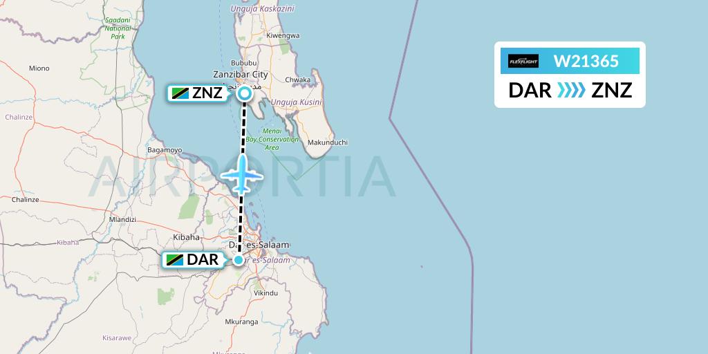 W21365 Flex Flight Flight Map: Dar-es-Salaam to Zanzibar