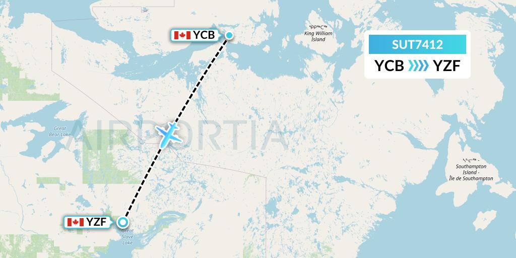 SUT7412 Summit Air Ltd. Flight Map: Cambridge Bay to Yellowknife