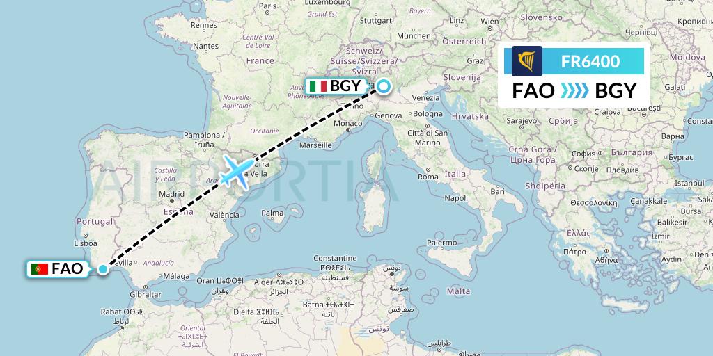 FR6400 Ryanair Flight Map: Faro to Milan