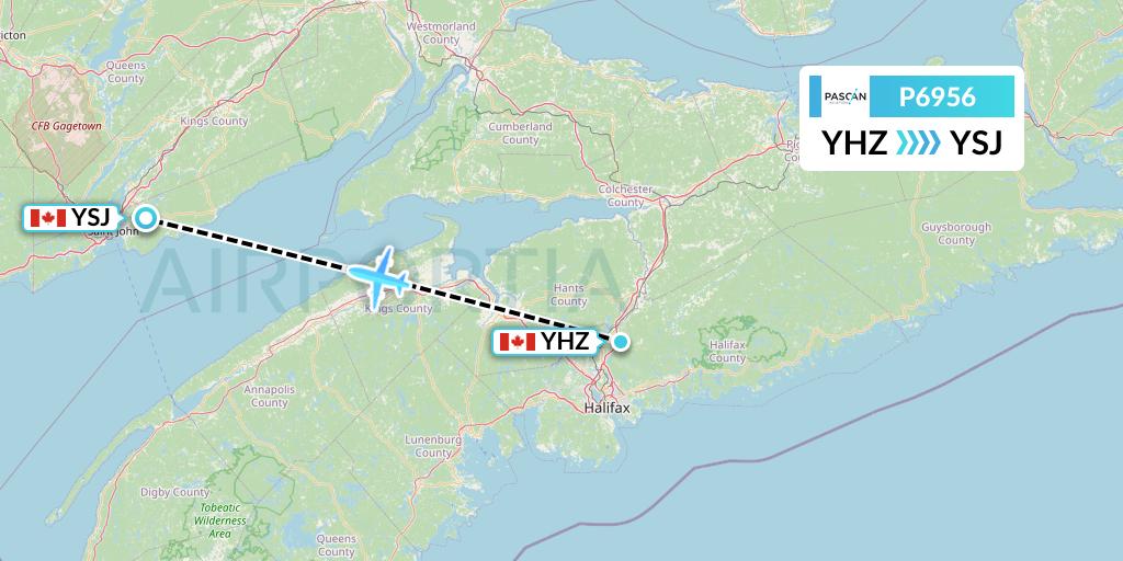 P6956 Pascan Aviation Flight Map: Halifax to Saint John
