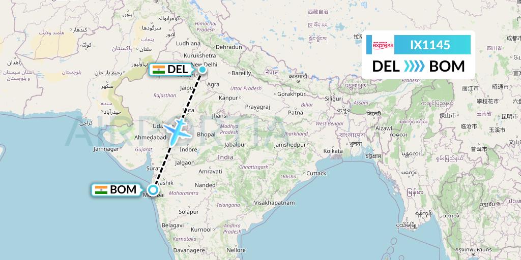IX1145 Air India Express Flight Map: Delhi to Mumbai