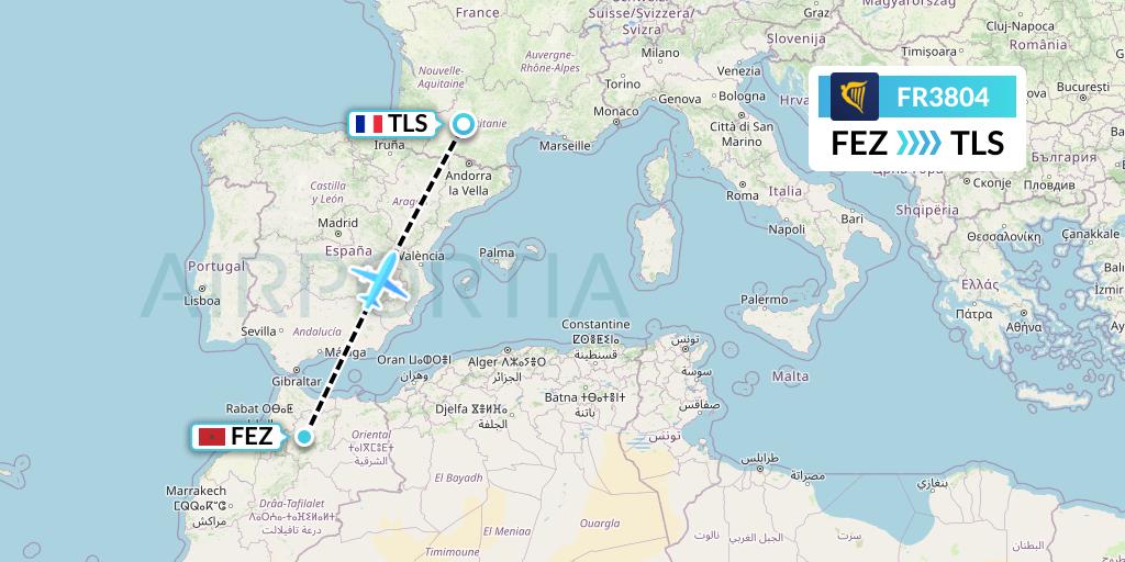 FR3804 Ryanair Flight Map: Fes to Toulouse