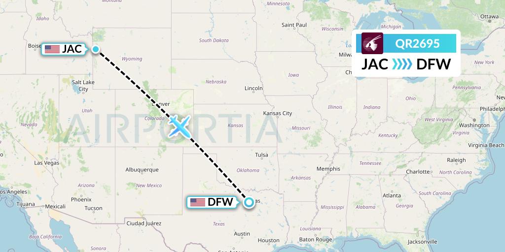 QR2695 Qatar Airways Flight Map: Jackson to Dallas