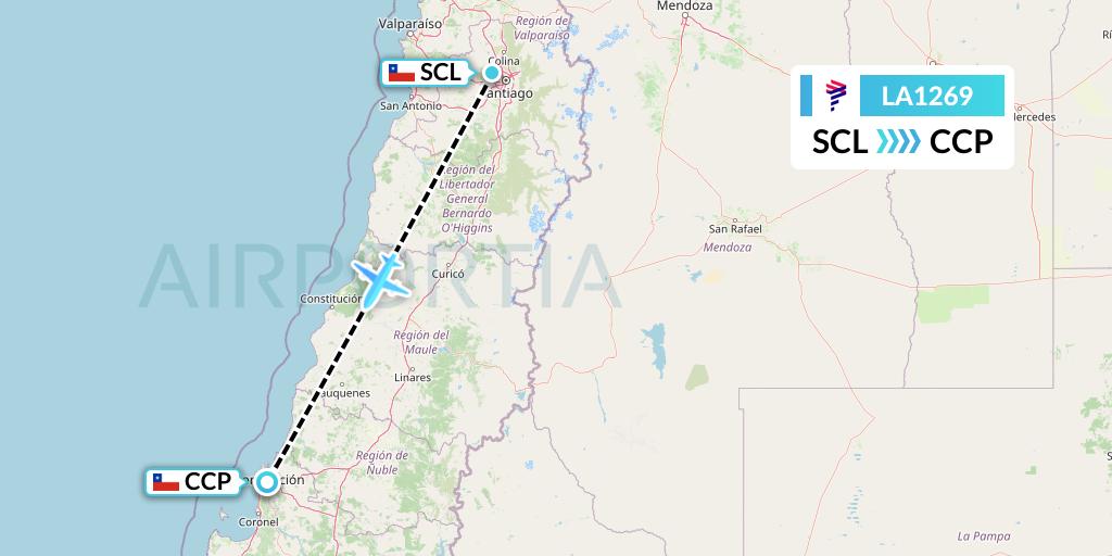 LA1269 LAN Airlines Flight Map: Santiago to Concepcion