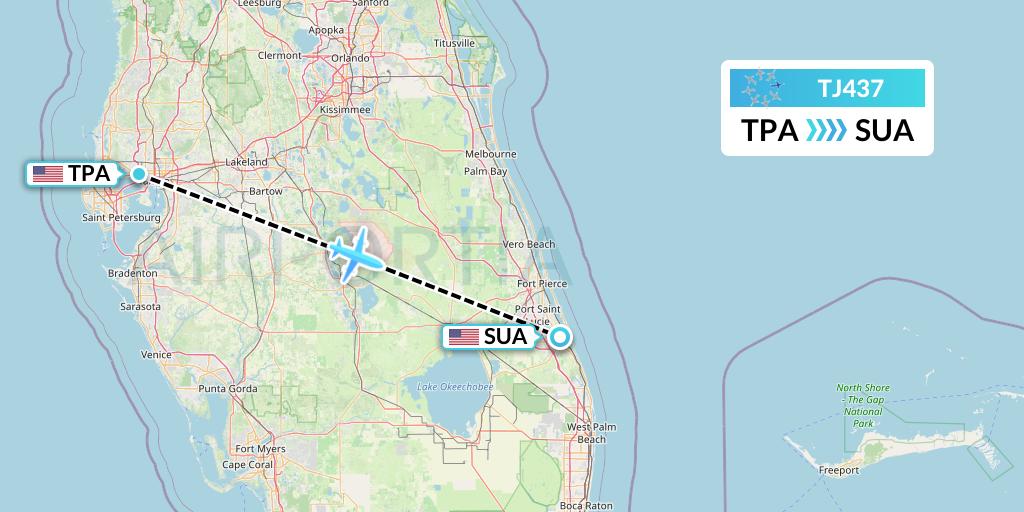 TJ437 Tradewind Aviation Flight Map: Tampa to Stuart