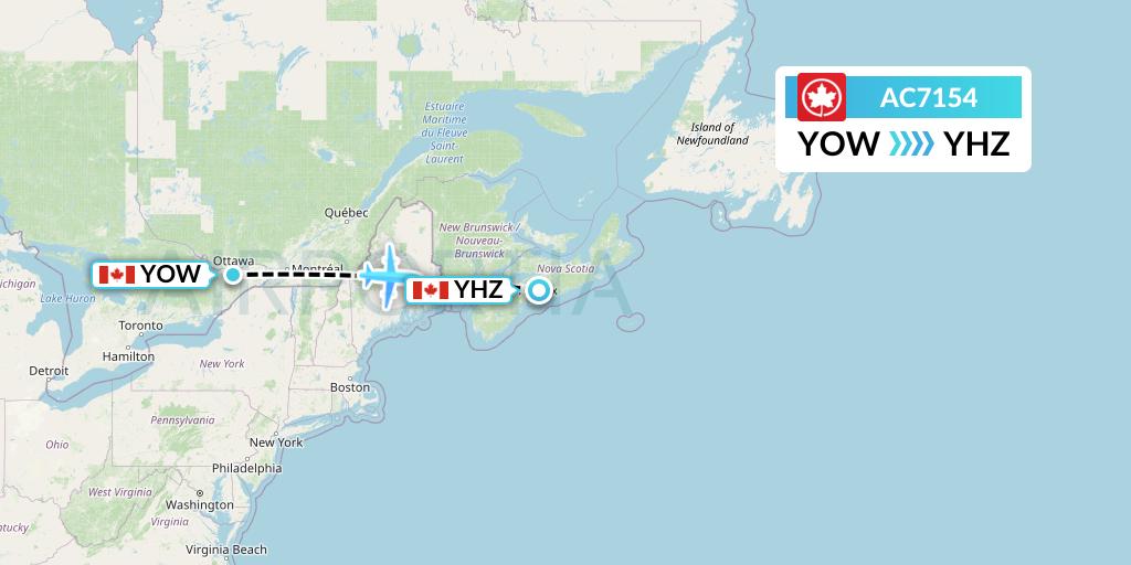 AC7154 Air Canada Flight Map: Ottawa to Halifax