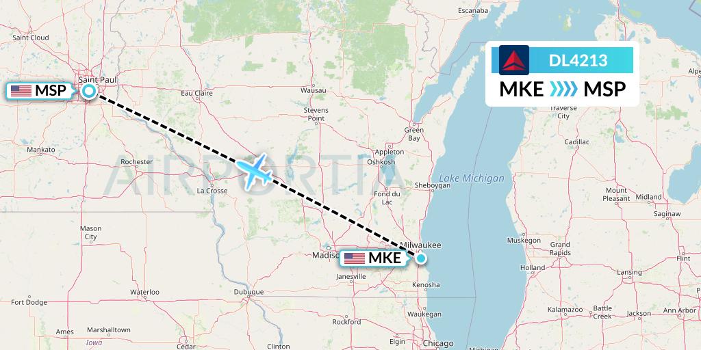 DL4213 Delta Air Lines Flight Map: Milwaukee to Minneapolis