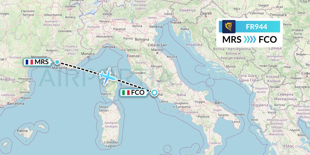 FR944 Ryanair Flight Map: Marseille to Rome