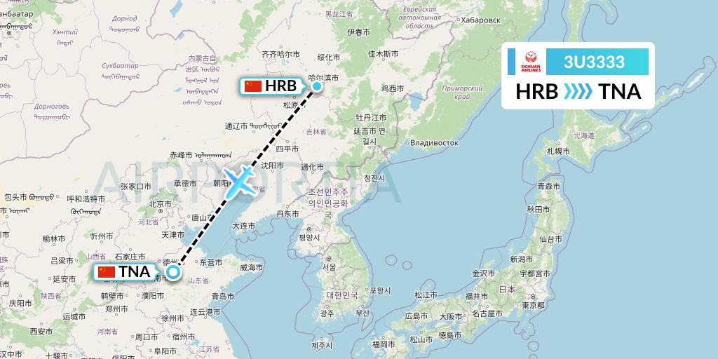 3U3333 Sichuan Airlines Flight Map: Harbin to Jinan