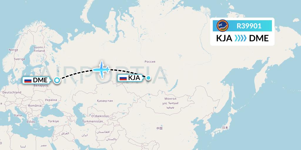 R39901 Yakutia Airlines Flight Map: Krasnoyarsk to Moscow