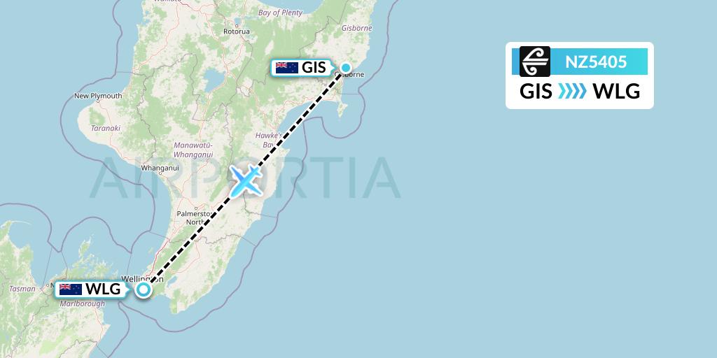 NZ5405 Air New Zealand Flight Map: Gisborne to Wellington