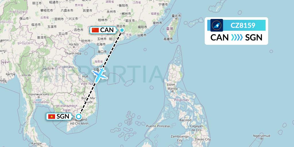 CZ8159 China Southern Airlines Flight Map: Guangzhou to Ho Chi Minh City