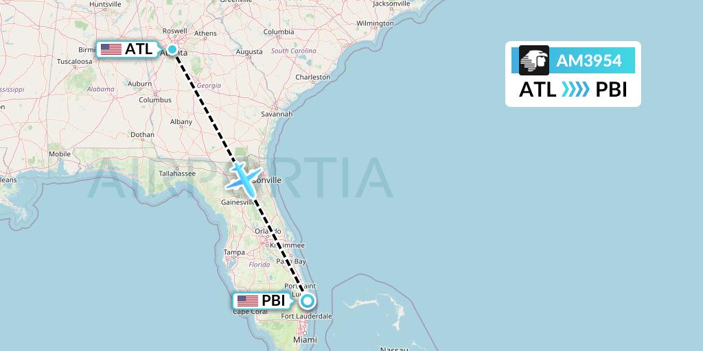 AM3954 Aeromexico Flight Map: Atlanta to West Palm Beach