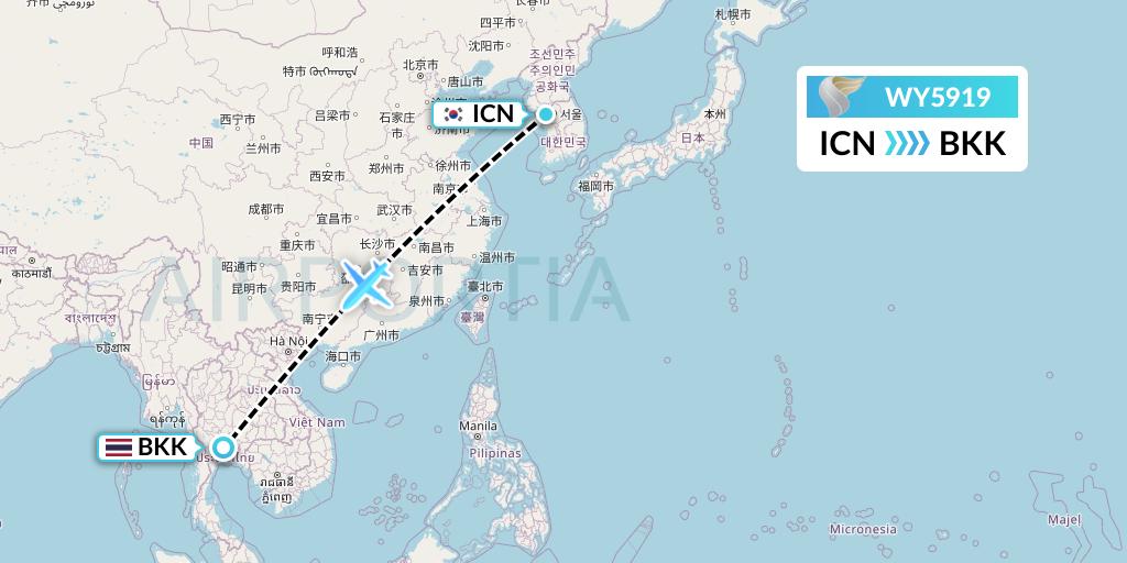WY5919 Oman Air Flight Map: Seoul to Bangkok