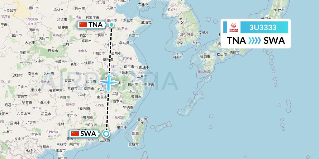 3U3333 Sichuan Airlines Flight Map: Jinan to Jieyang
