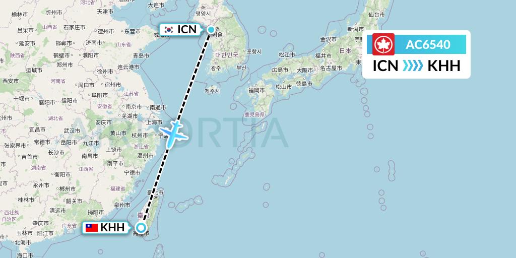 AC6540 Air Canada Flight Map: Seoul to Kaohsiung