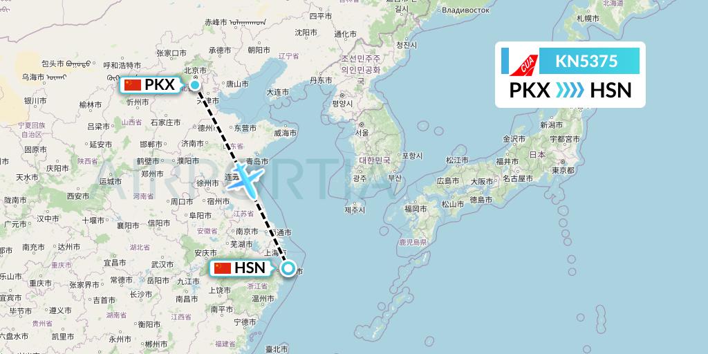 KN5375 China United Airlines Flight Map: Beijing to Zhoushan