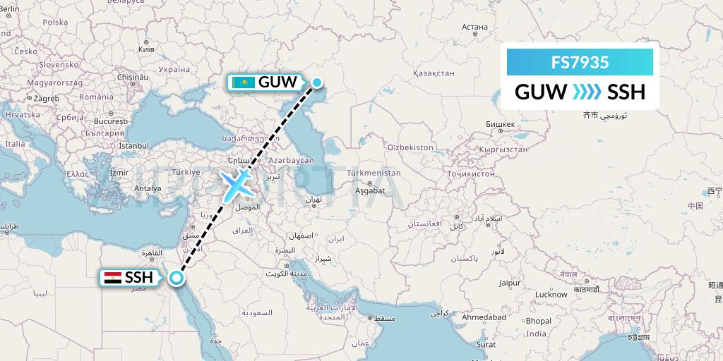FS7935 Flyr Flight Map: Atyrau to Sharm el-Sheikh