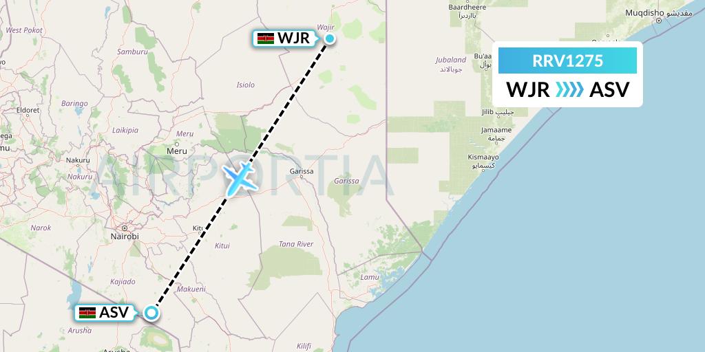 RRV1275 Mombasa Air Safari Flight Map: Wajir to Amboseli National Park