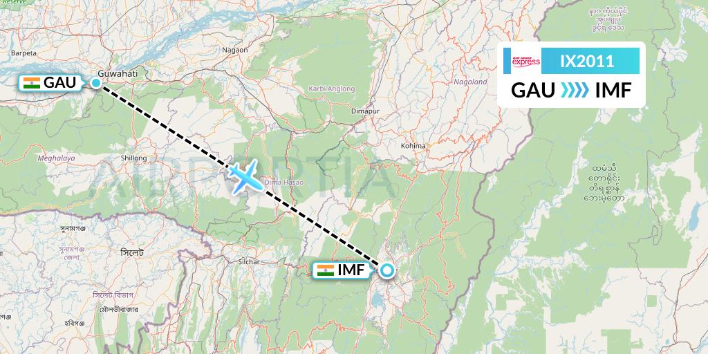 IX2011 Air India Express Flight Map: Guwahati to Imphal