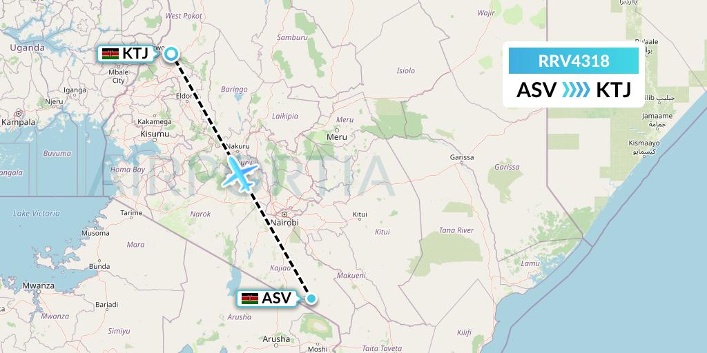 RRV4318 Mombasa Air Safari Flight Map: Amboseli National Park to Nairobi