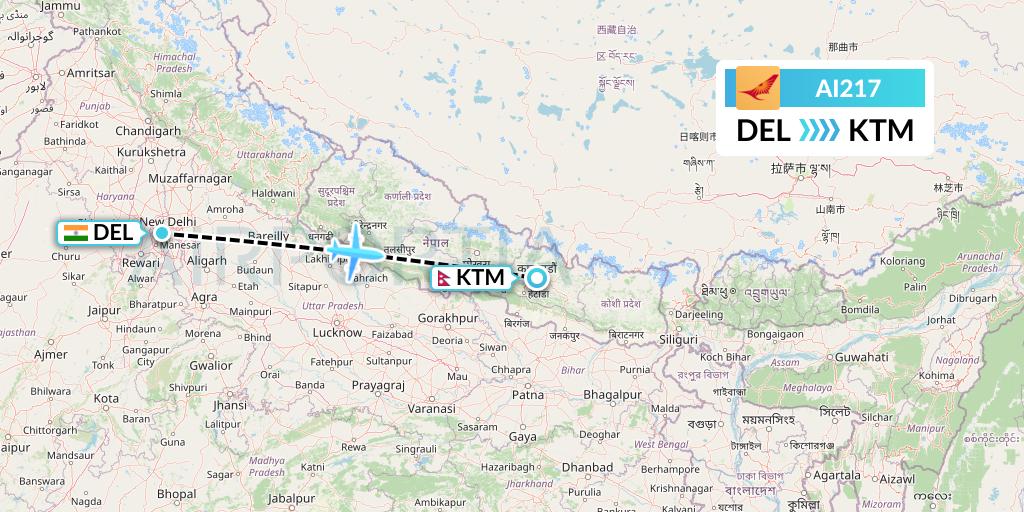 AI217 Air India Flight Map: Delhi to Kathmandu