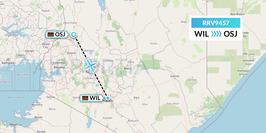 RRV9457 Mombasa Air Safari Flight Map: Nairobi to Nairobi