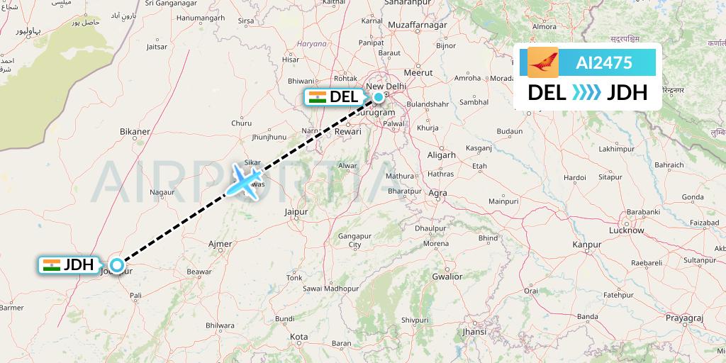 AI2475 Air India Flight Map: Delhi to Jodhpur