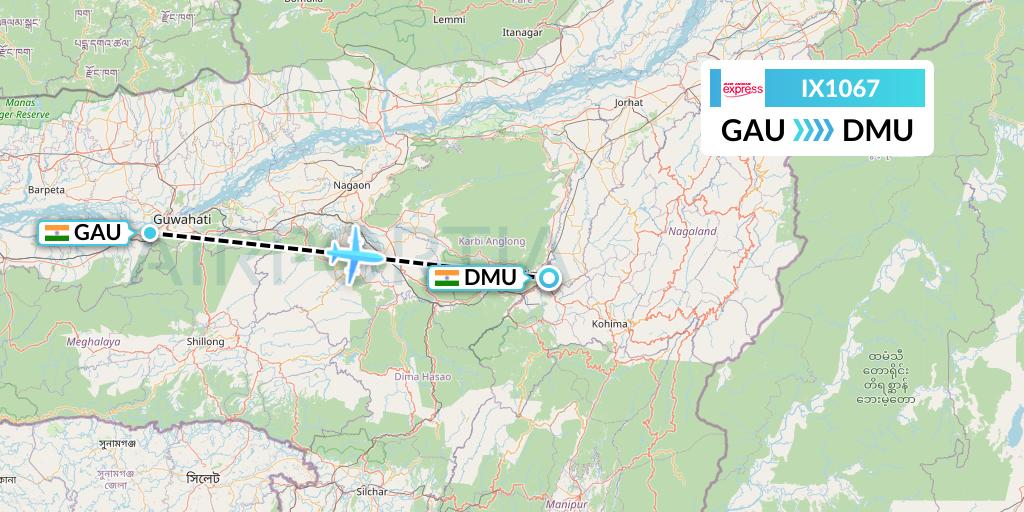 IX1067 Air India Express Flight Map: Guwahati to Dimapur