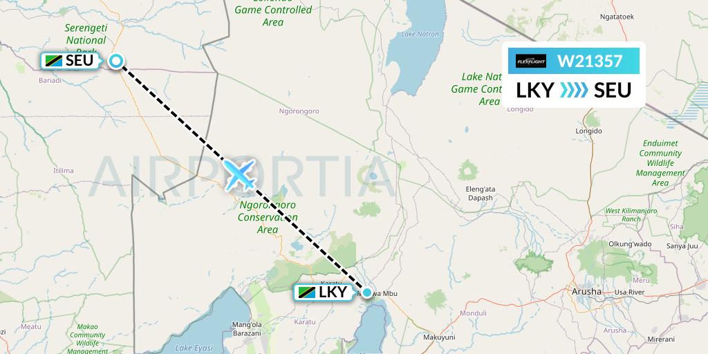 W21357 Flex Flight Flight Map: Lake Manyara National Park to Seronera