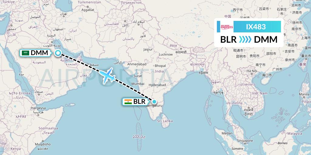 IX483 Air India Express Flight Map: Bangalore to Dammam