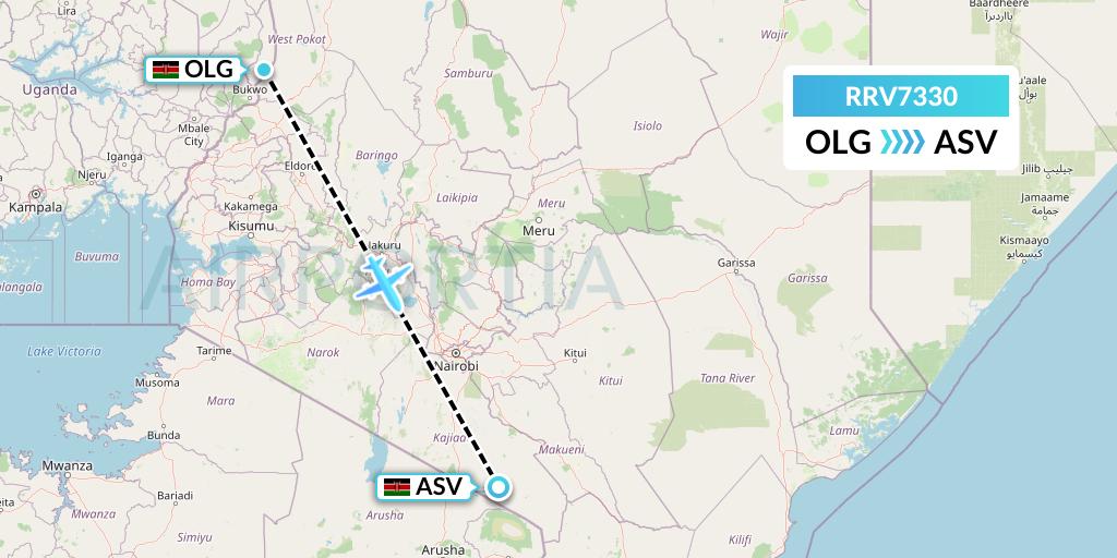 RRV7330 Mombasa Air Safari Flight Map: Nairobi to Amboseli National Park