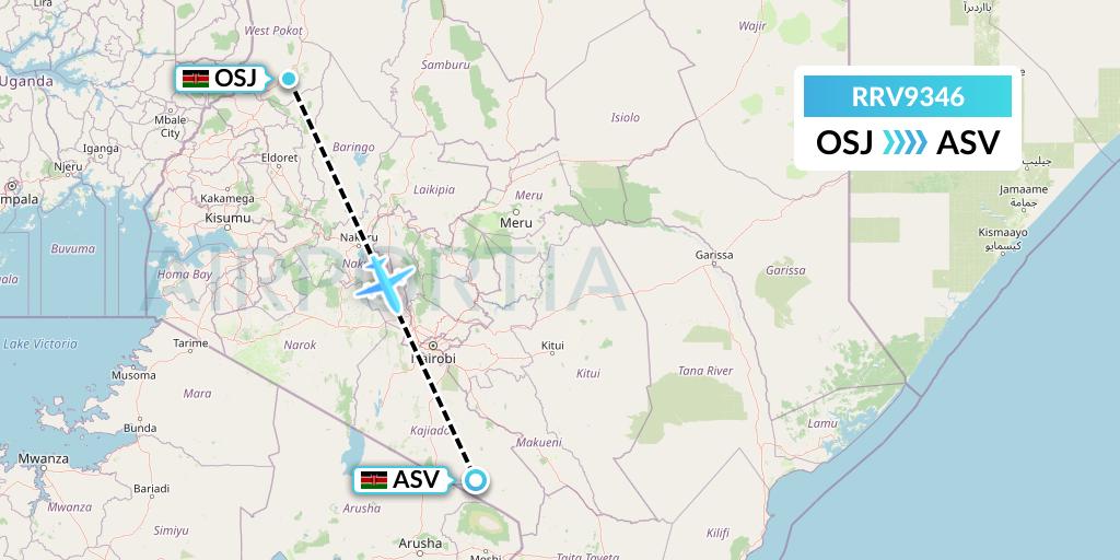 RRV9346 Mombasa Air Safari Flight Map: Nairobi to Amboseli National Park
