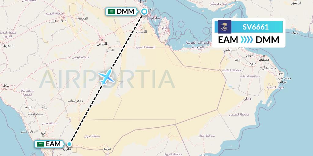 SV6661 Saudi Arabian Airlines Flight Map: Najran to Dammam