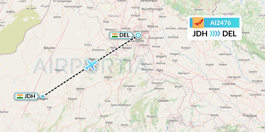 AI2476 Air India Flight Map: Jodhpur to Delhi