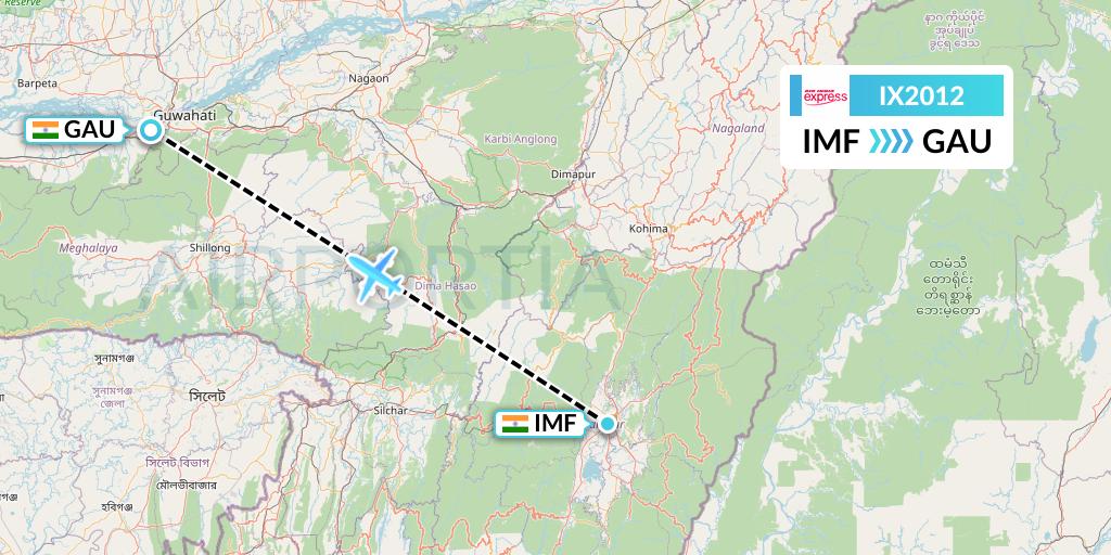 IX2012 Air India Express Flight Map: Imphal to Guwahati