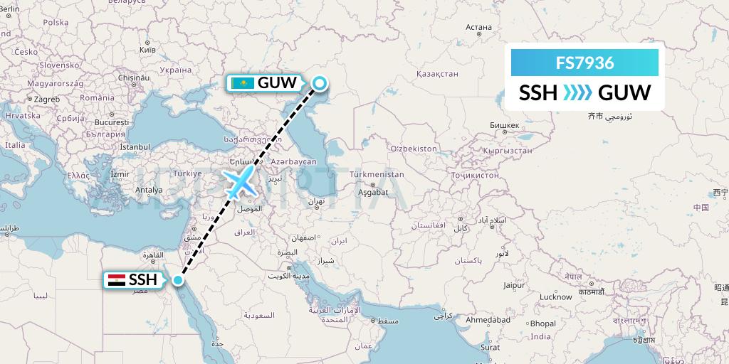 FS7936 Flyr Flight Map: Sharm el-Sheikh to Atyrau