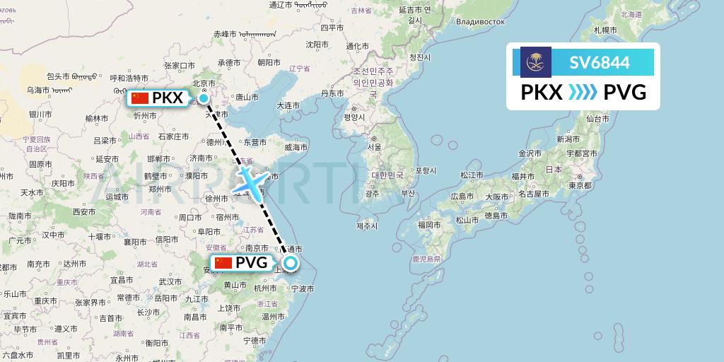 SV6844 Saudi Arabian Airlines Flight Map: Beijing to Shanghai