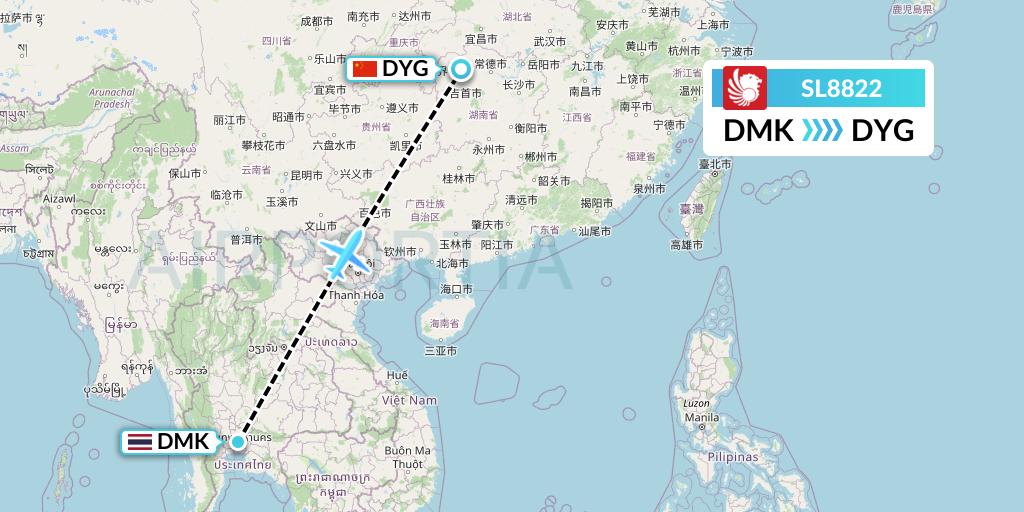 SL8822 Thai Lion Air Flight Map: Bangkok to Dayong